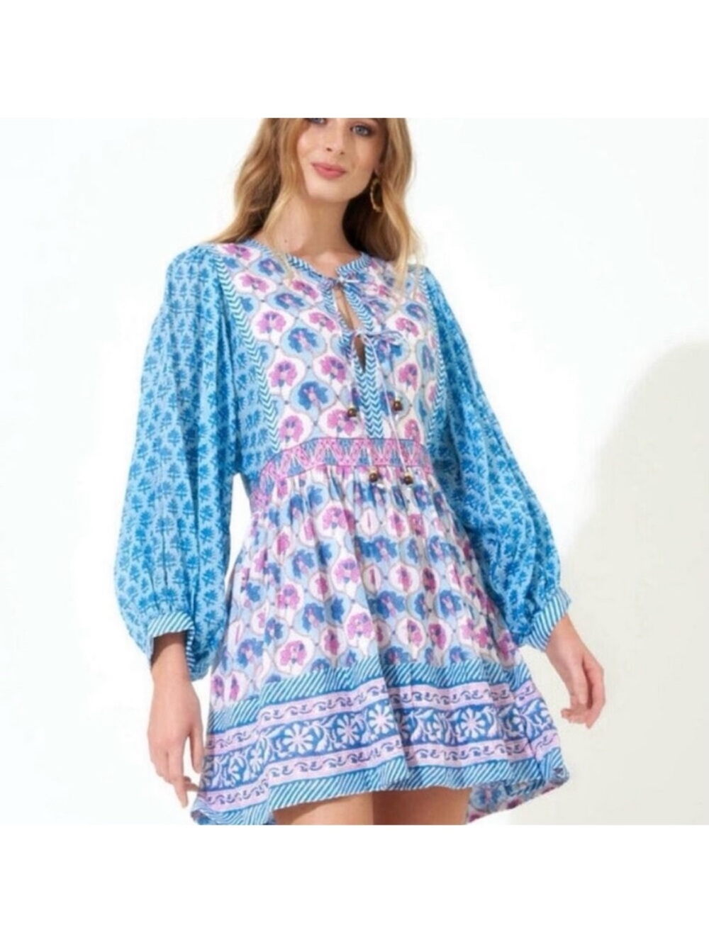 Oliphant Blue & Pink Printed Long Sleeve Tunic